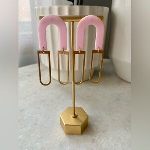 Pink and brass geometric earrings